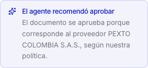 Recomendación del agente con indicador de confianza por color