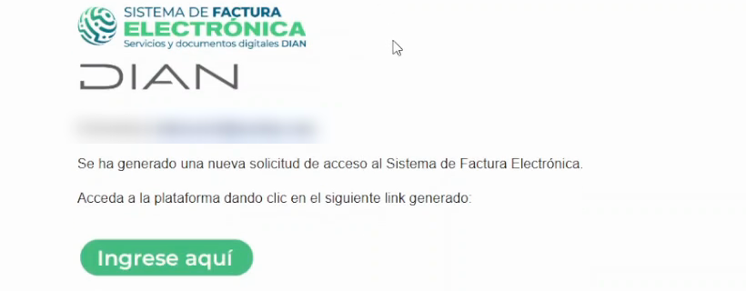 Correo de la DIAN con la frase de solicitud de acceso