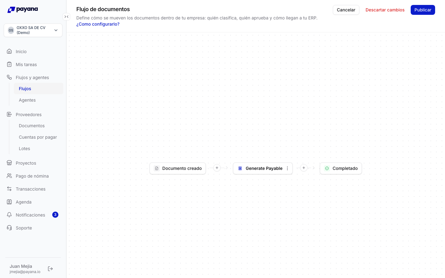 Flujo con Documento creado, Generar cuenta por pagar y Completado