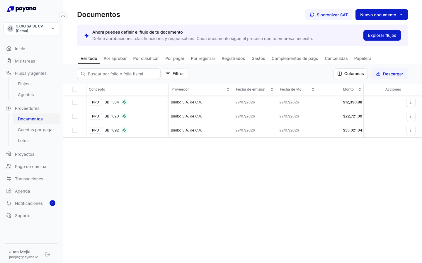 Lista de documentos con Estado del proceso en Completado