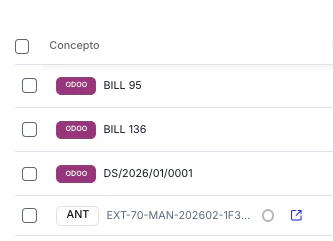 Pagos categorizados por origen con etiquetas (ej. Odoo)