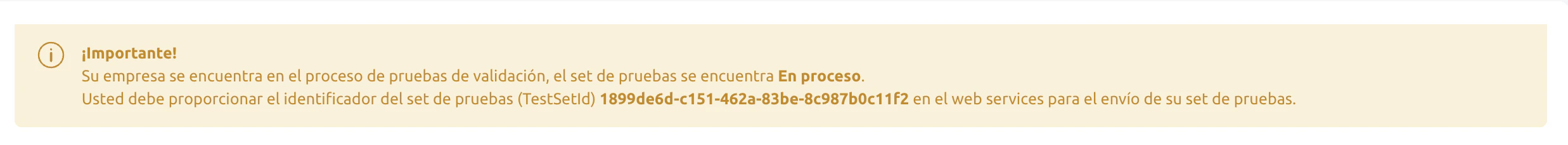 Banner de pruebas de validación con TestSetId