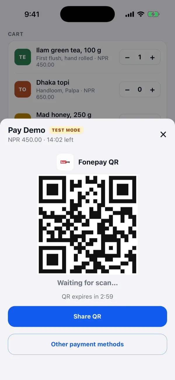 Fonepay QR shown in a merchant app