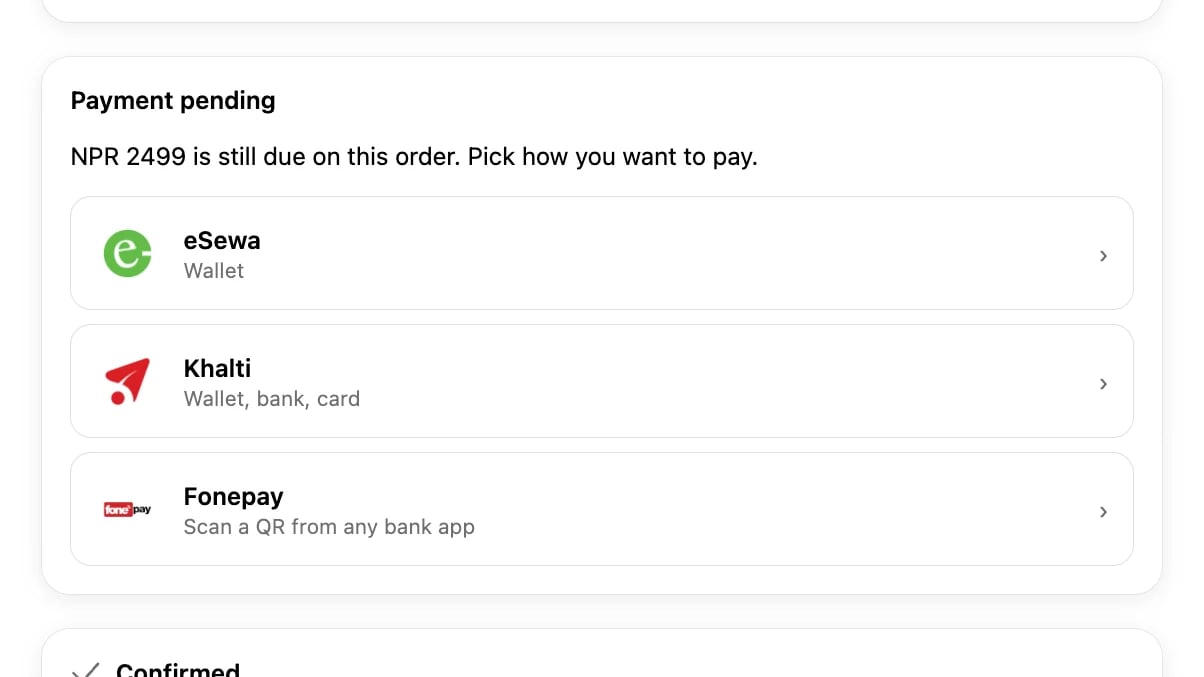 Shopify order page with the PayBridgeNP payment card