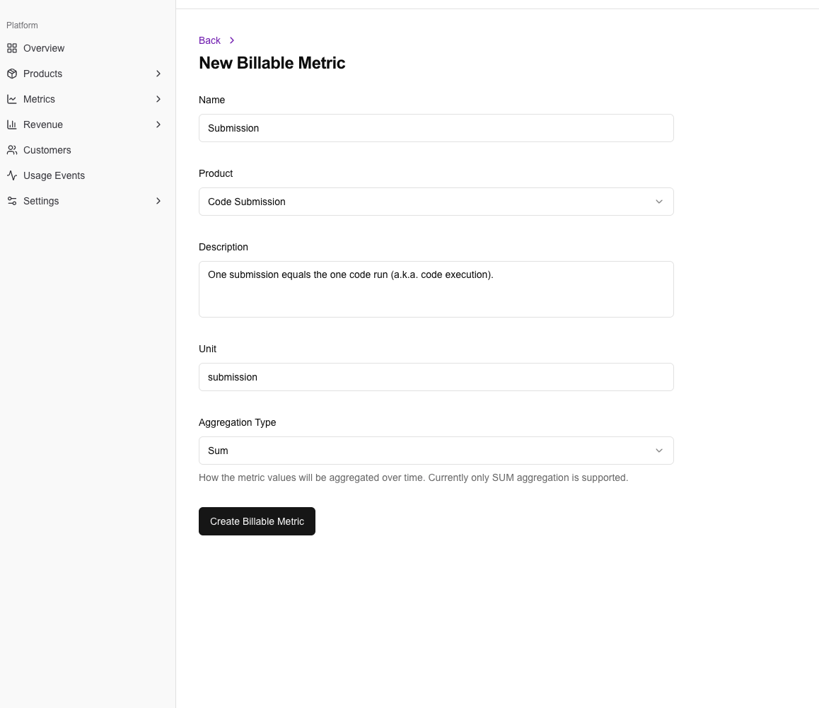 Create billable metric