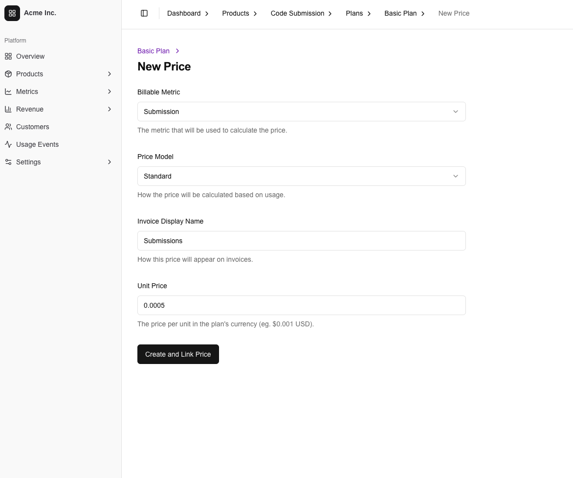 Create and link price