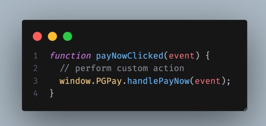 payNowClicked function using window.PGPay.handlePayNow