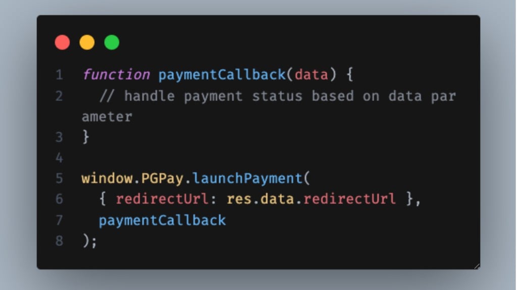 paymentCallback function and launchPayment with callback