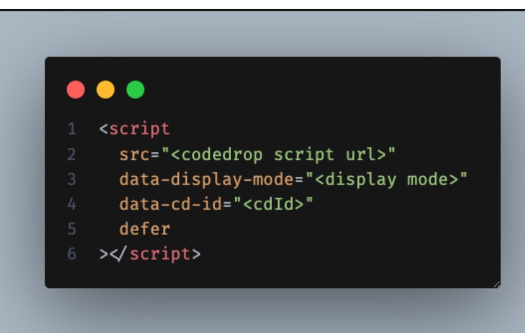 CodeDrop script tag template