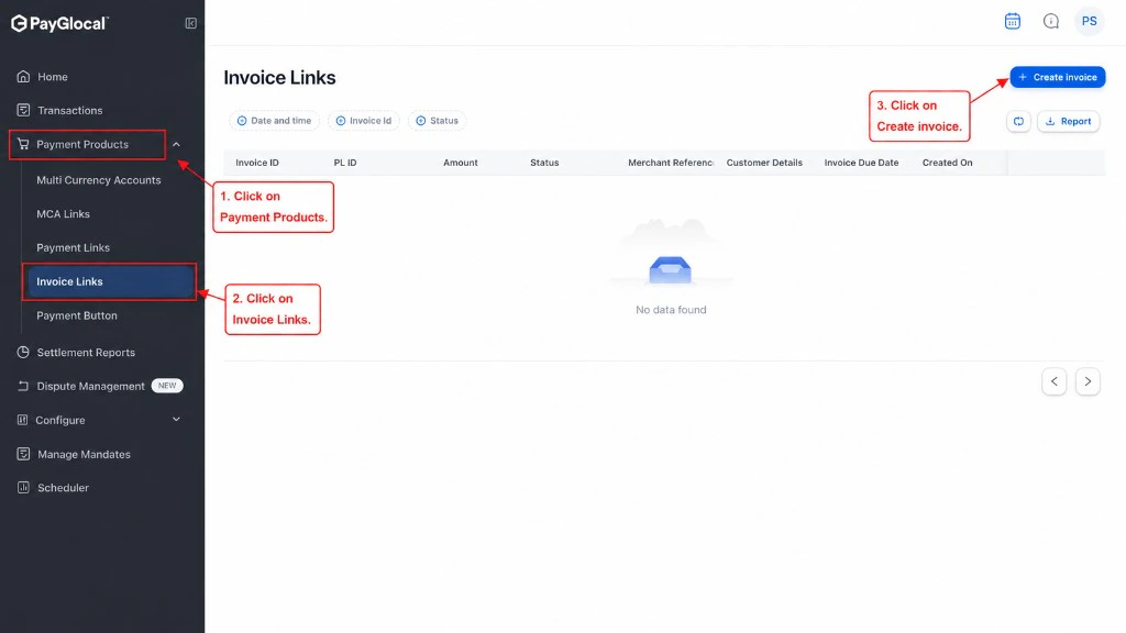 Navigate to Invoice Links