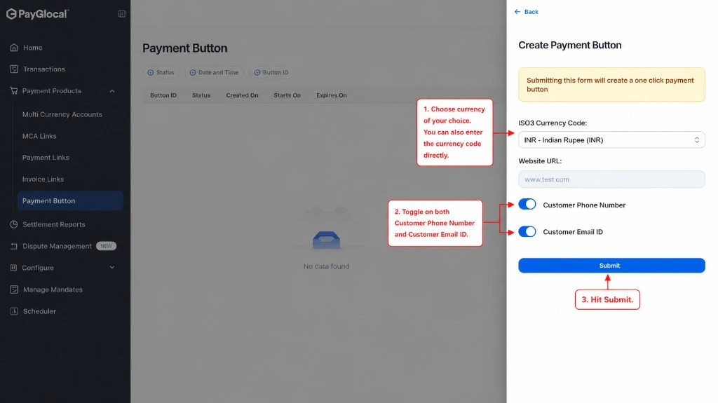 Create Payment Button Form