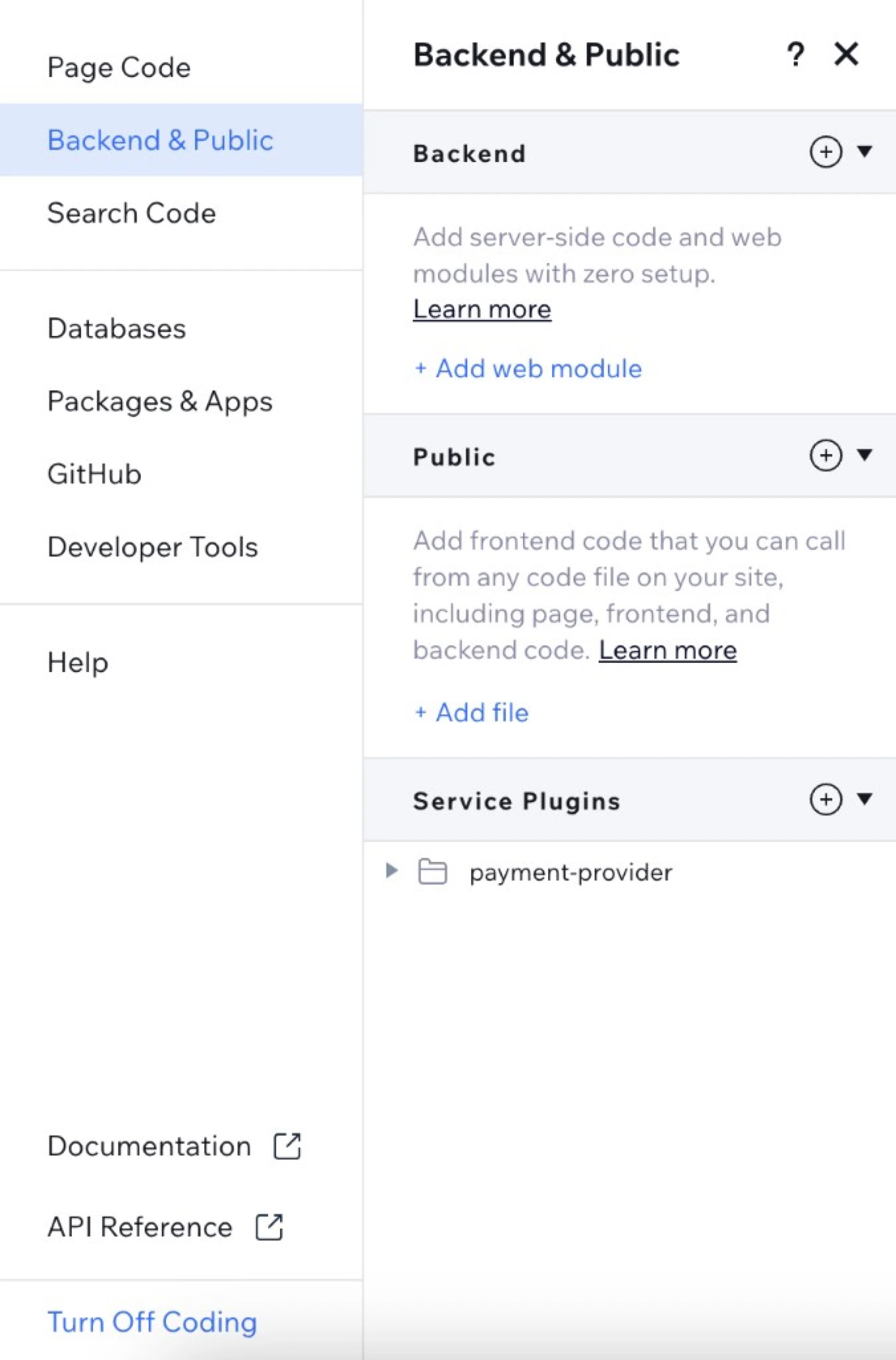 Wix Backend & Public panel with payment-provider folder