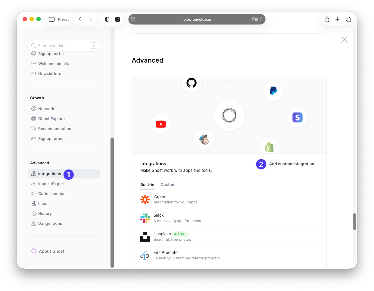 Ghost Custom Integrations