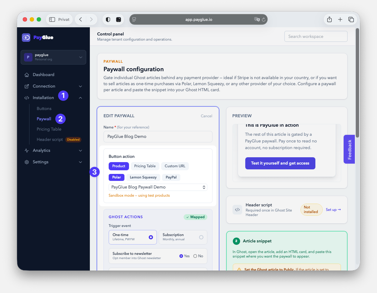 Payglue Product Mapping