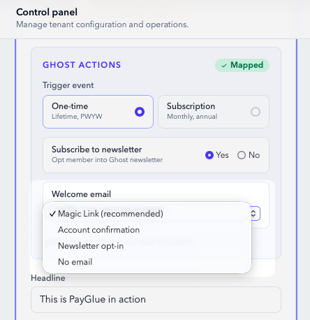 Payglue Welcome Email Actions