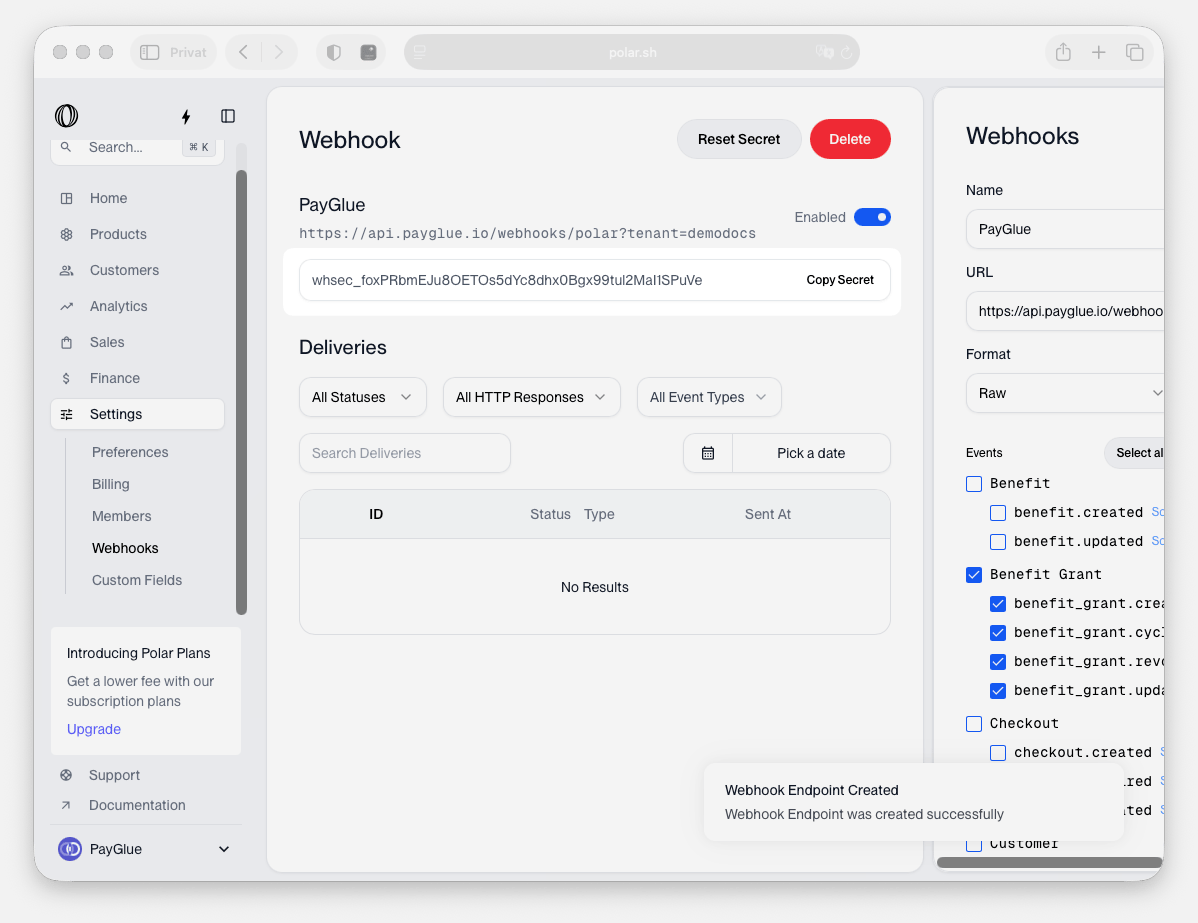 Polar Webhook Secret