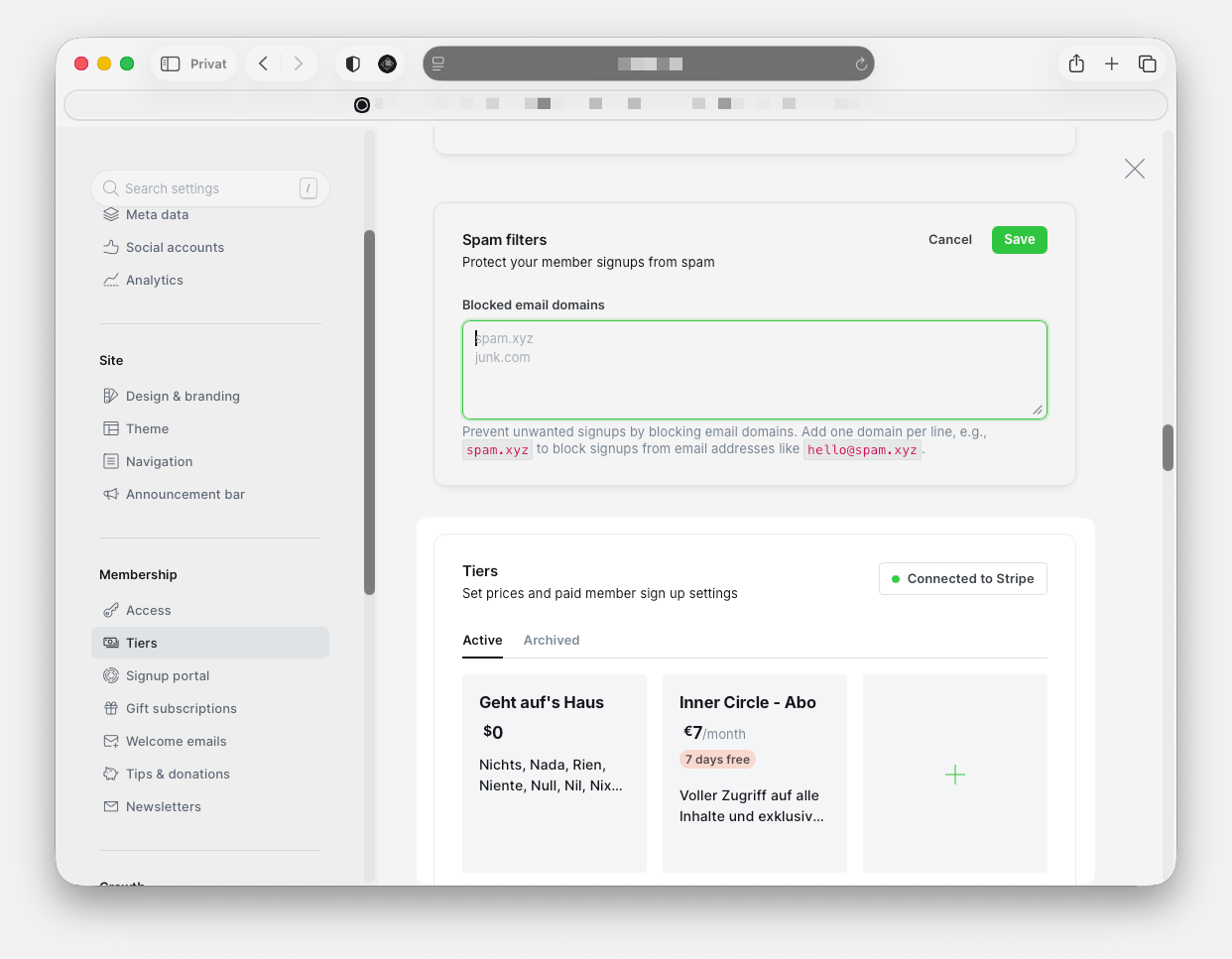 Stripe Connected Tiers