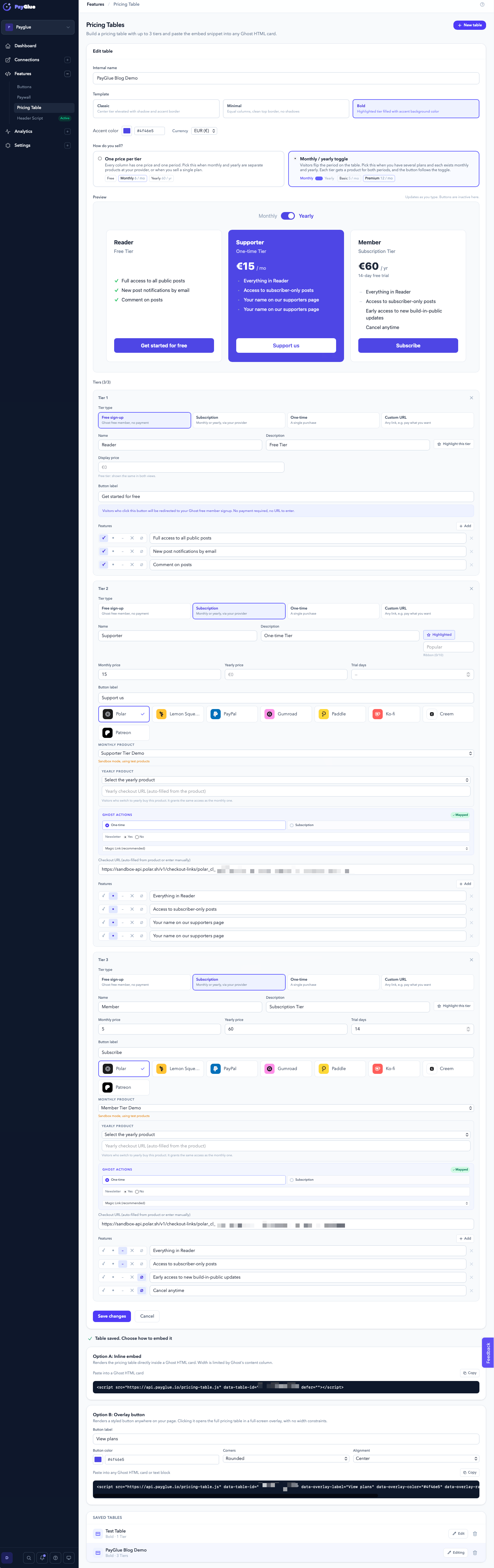 Payglue Pricing Table Edit