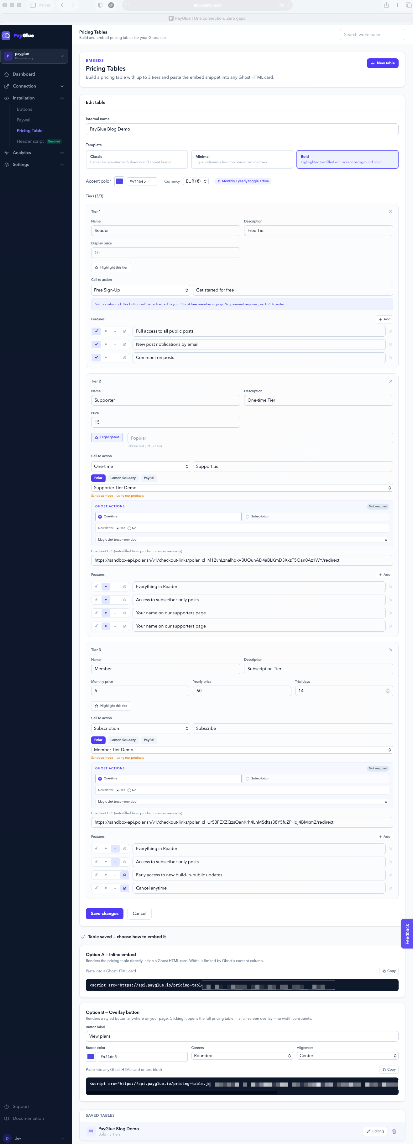 Payglue Pricing Table Edit