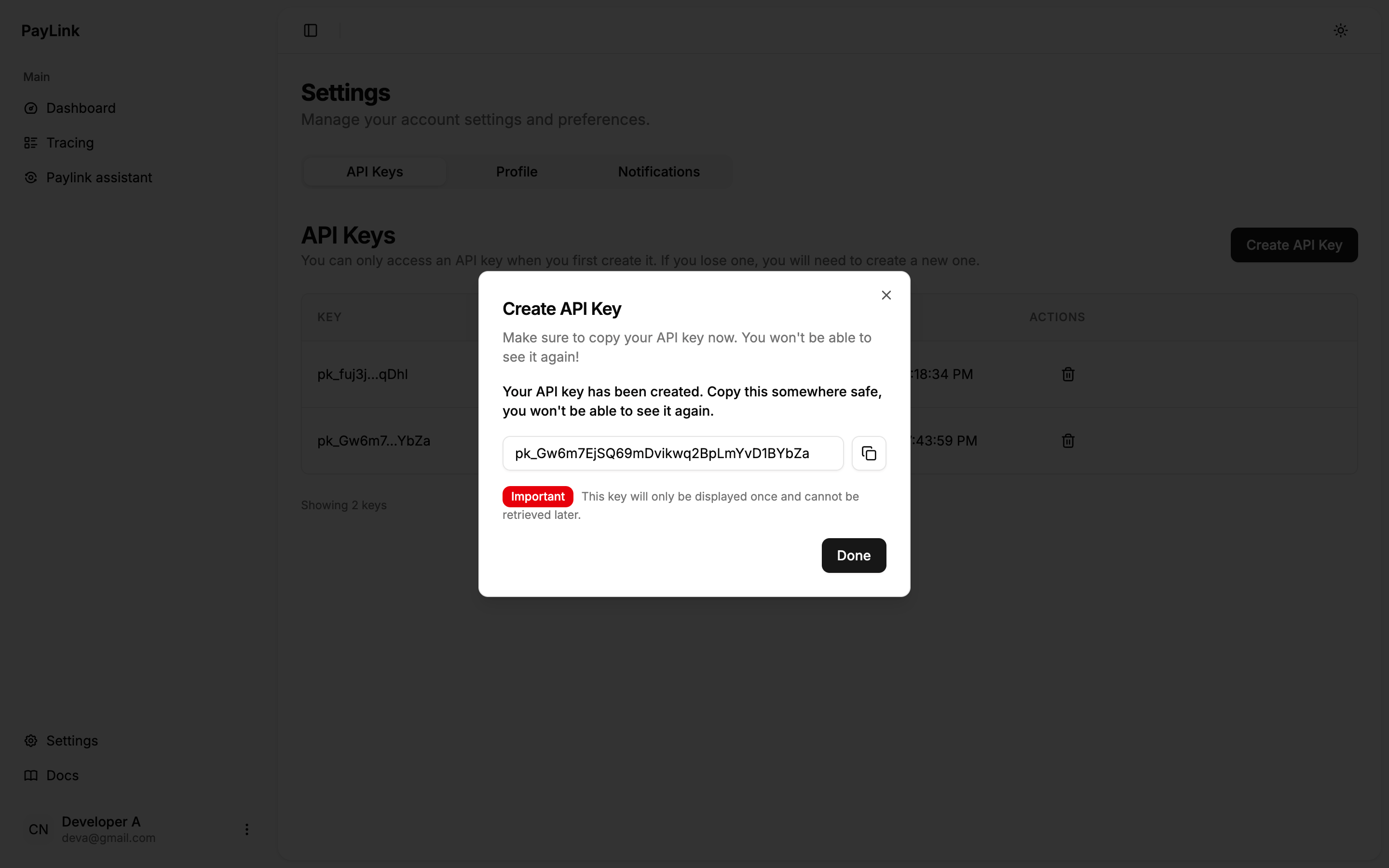 Copy API Key