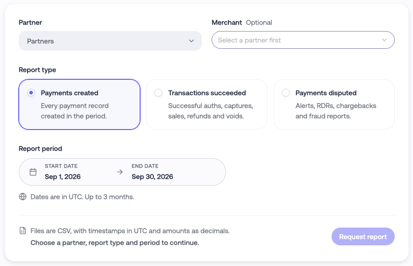 The Reports page of the Paymend Dashboard