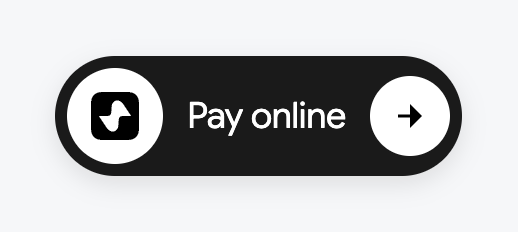 Dark widget button with the paymove mark, the label “Pay online” and an arrow