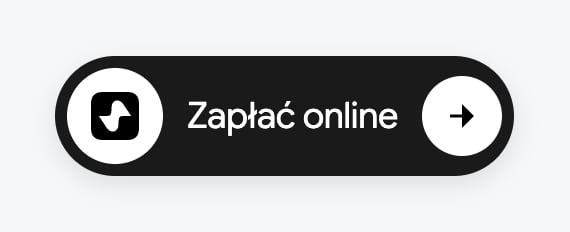 Ciemny przycisk widgetu z sygnetem paymove, napisem „Zapłać online” i strzałką
