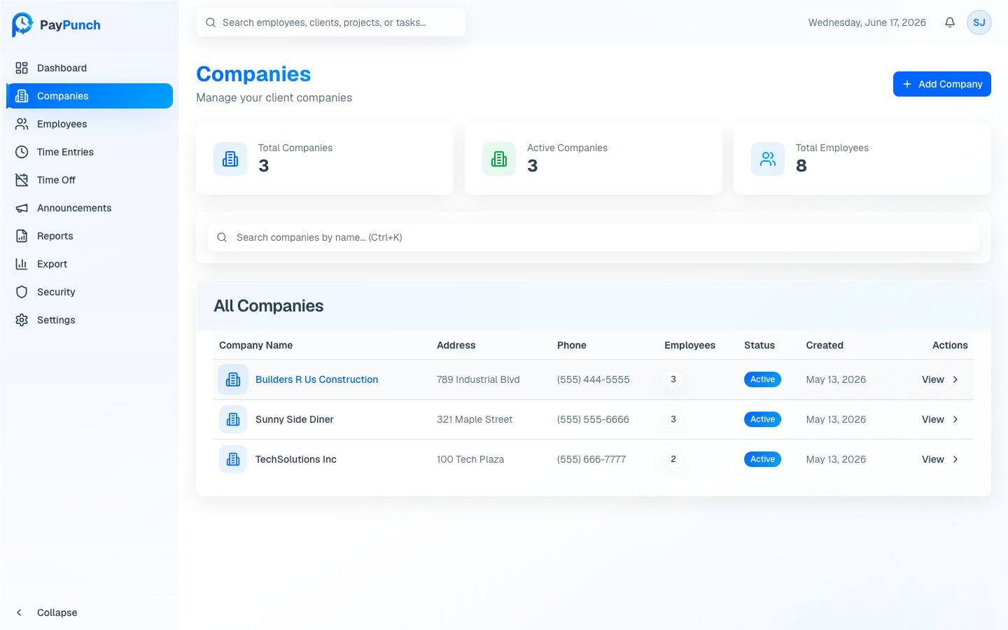 Companies list