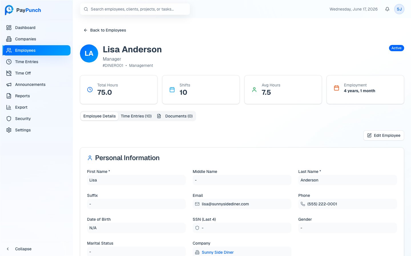 Employee profile detail