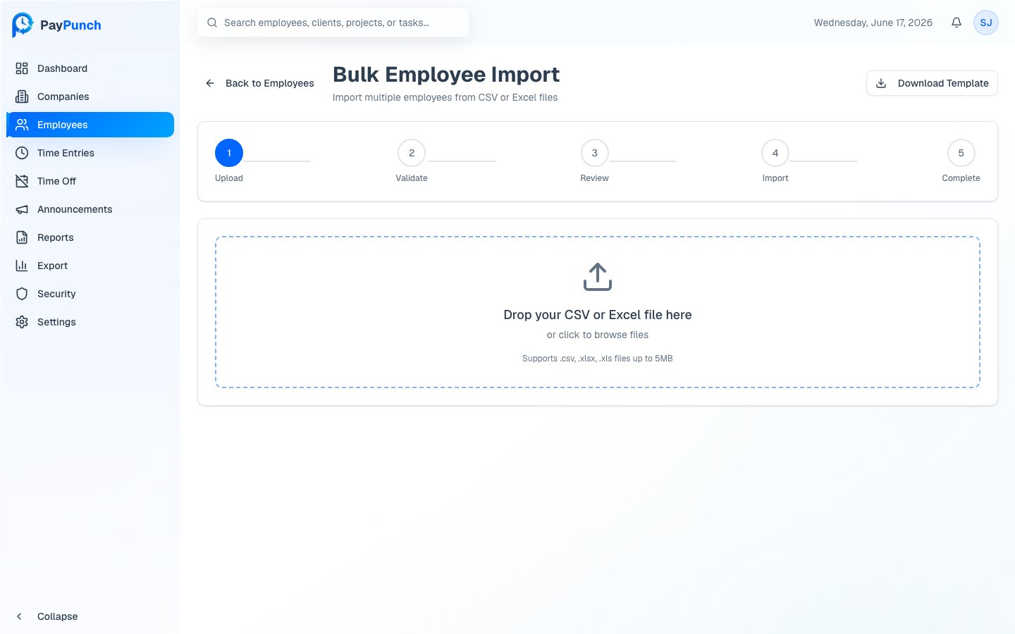 Bulk employee import