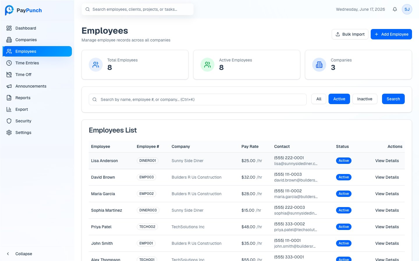 Employees roster