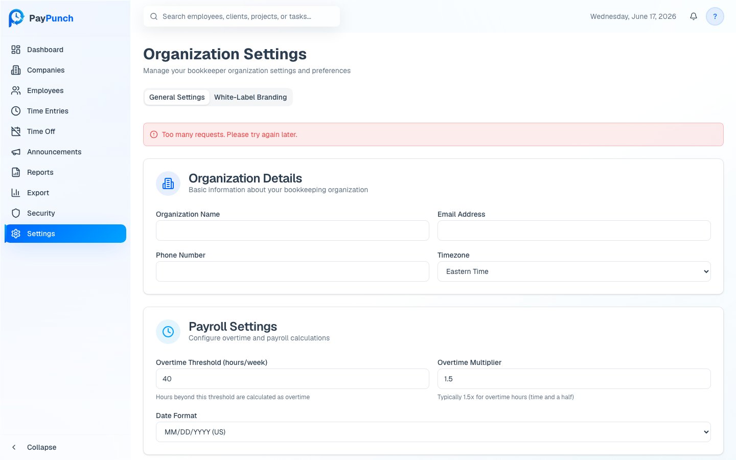 Organization settings