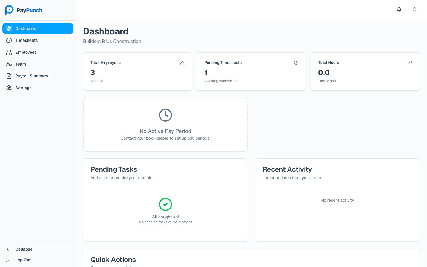 PayPunch client dashboard