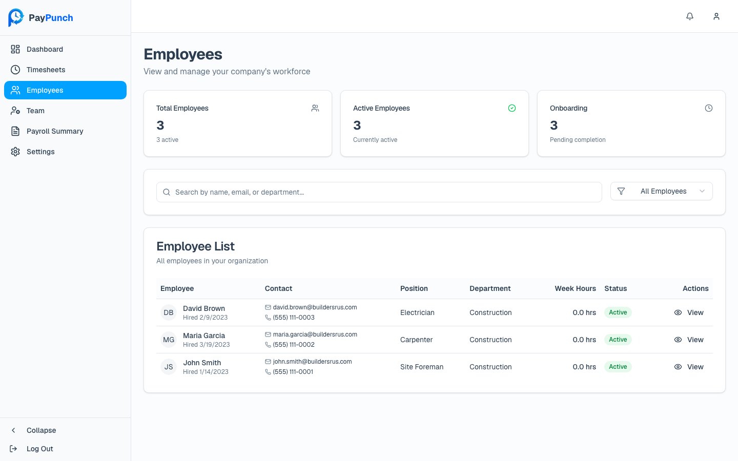 Client employees list