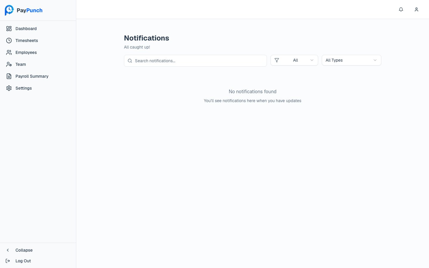 Client notifications page