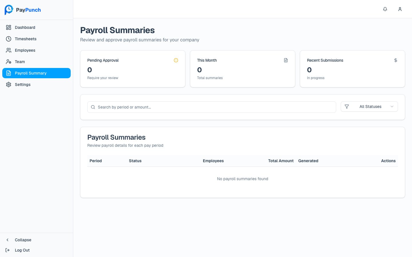 Payroll summaries list