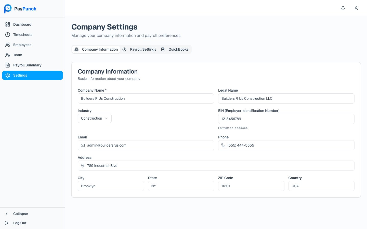 Client company settings