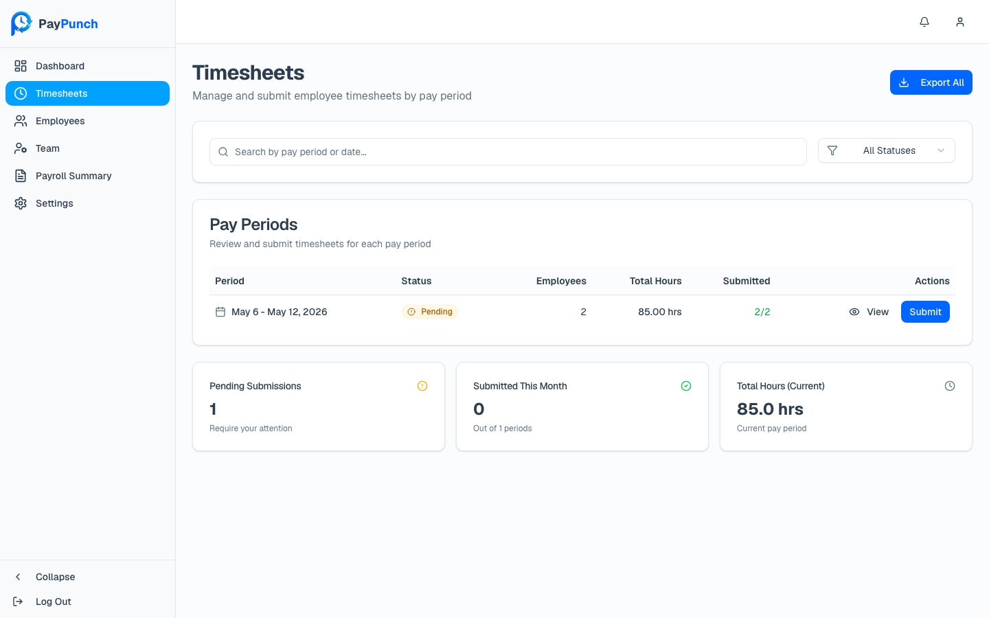 Client timesheets list