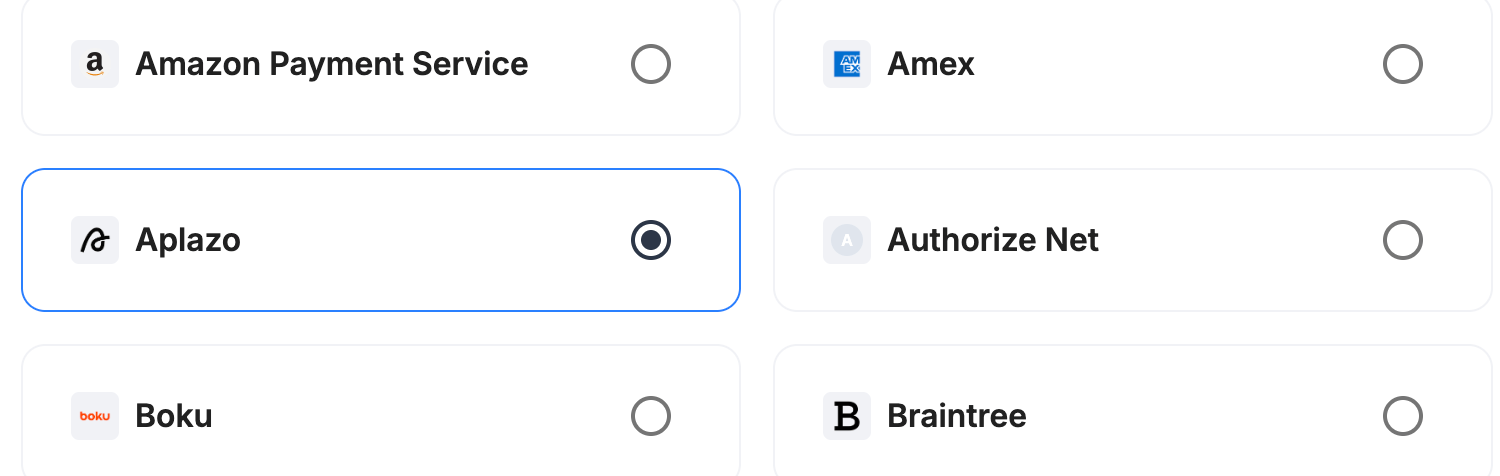 A screenshot showing Aplazo selected as the provider.