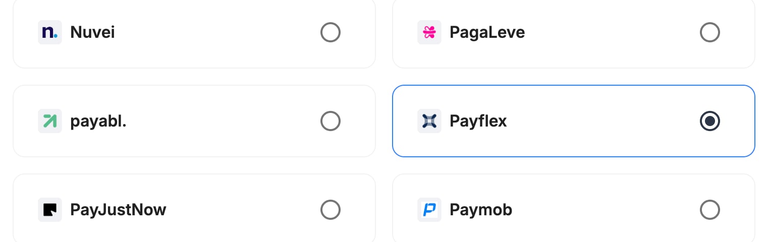 A screenshot showing Payflex selected as the provider.