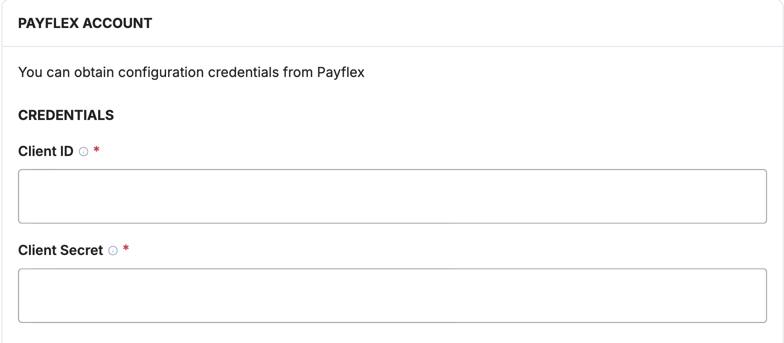 A screenshot showing the Payflex credential fields.
