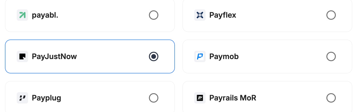 A screenshot showing PayJustNow selected as the provider.