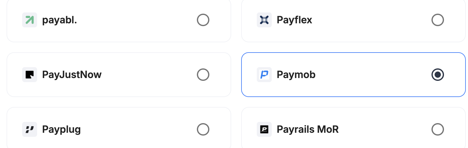 A screenshot showing Paymob selected as the provider.