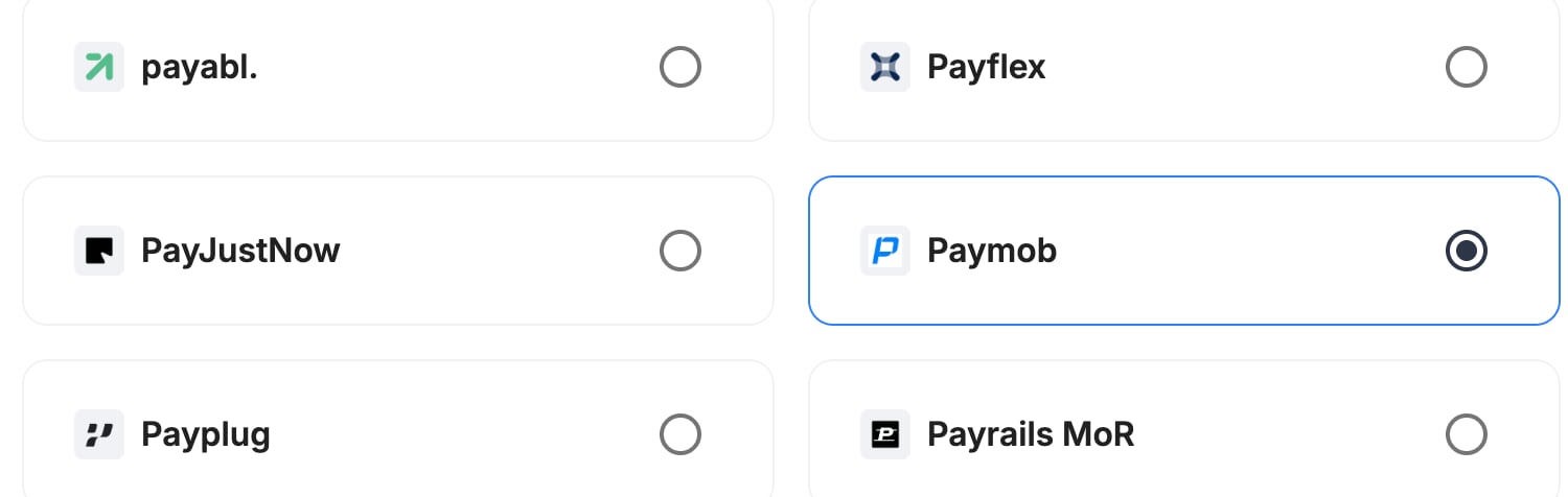 A screenshot showing Paymob selected as the provider.