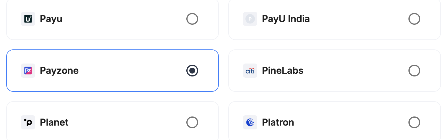 A screenshot showing Payzone selected as the provider.