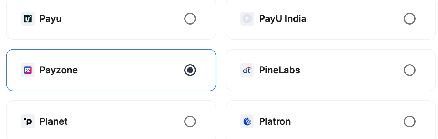 A screenshot showing Payzone selected as the provider.