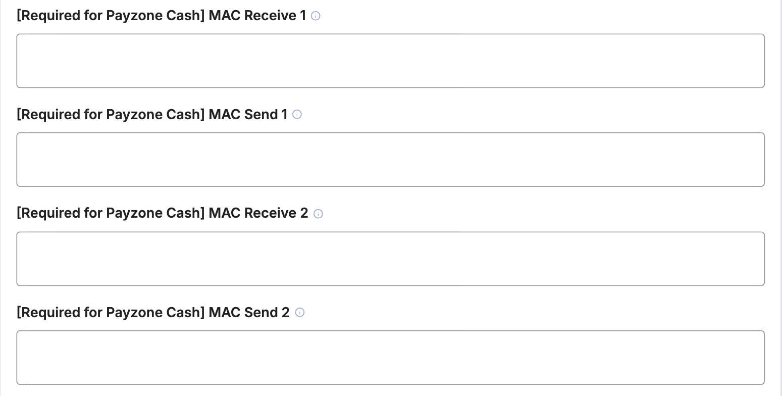 A screenshot showing the Payzone Payzone Cash MAC key fields.