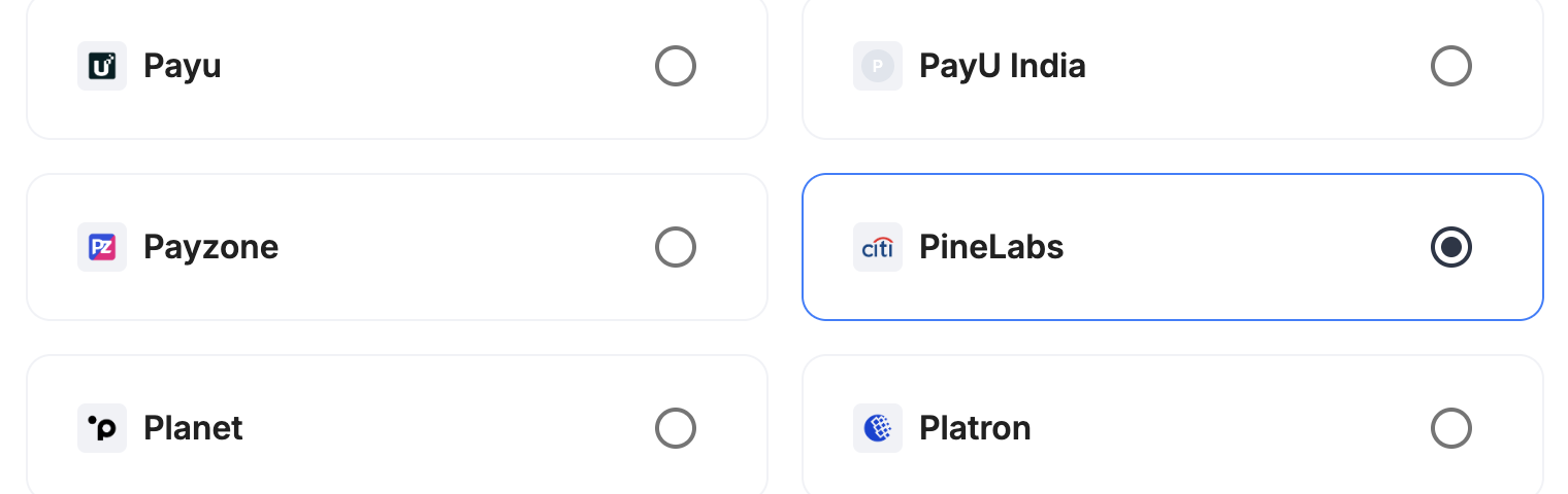 A screenshot showing Pine Labs selected as the provider.