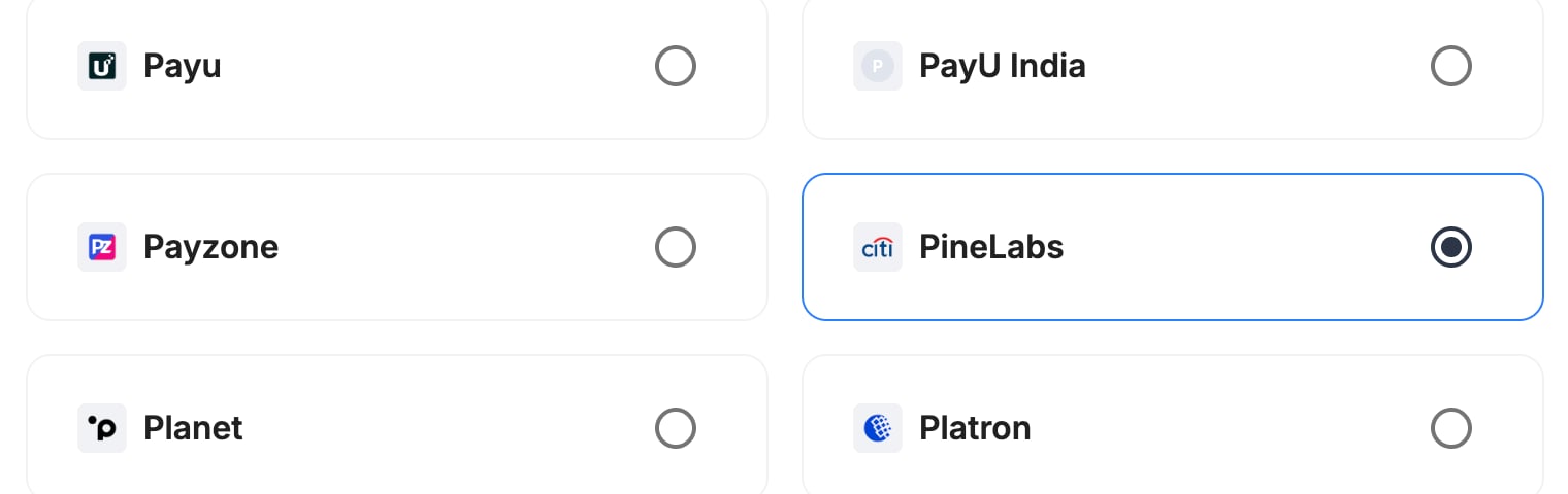 A screenshot showing Pine Labs selected as the provider.