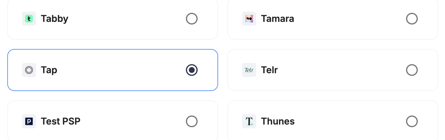 A screenshot showing Tap selected as the provider.